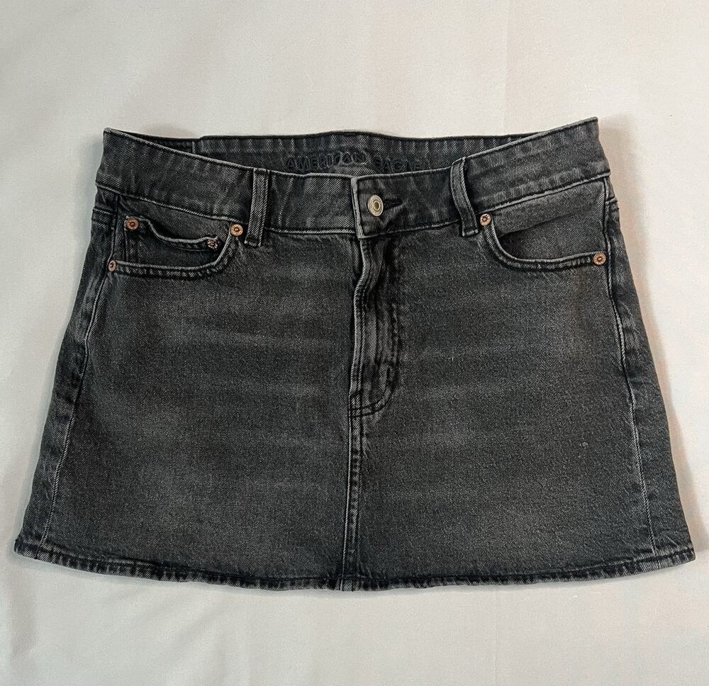 Women’s American Eagle Black Stretch Denim Grunge Mini Skirt w/ Pockets Size 10